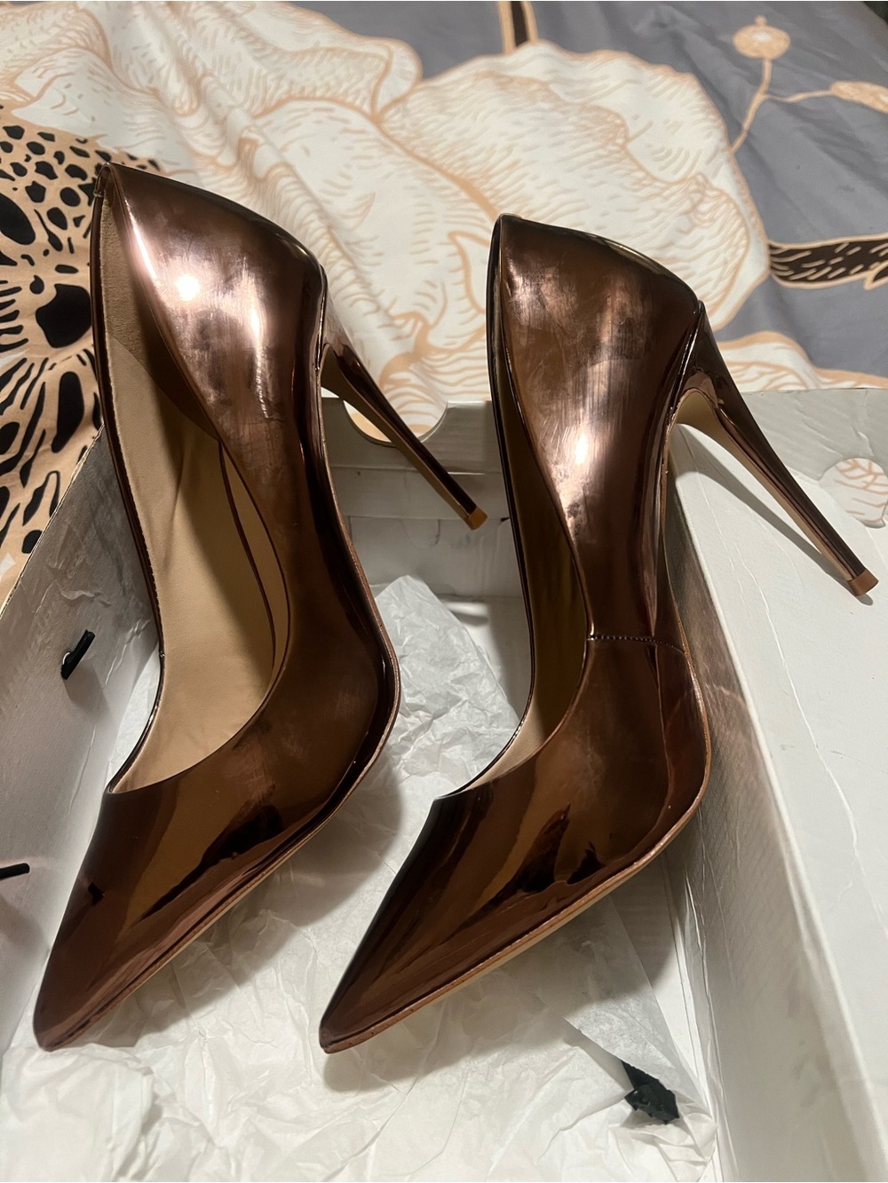 ALDO Brown Metallic Pointed-Toe Patent Pumps - Picture 5 of 5